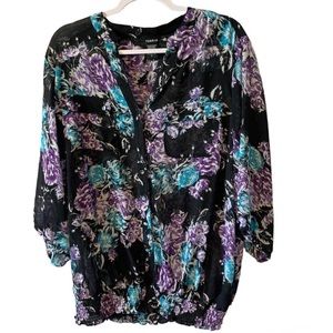Torrid sheer black floral blouse size 2